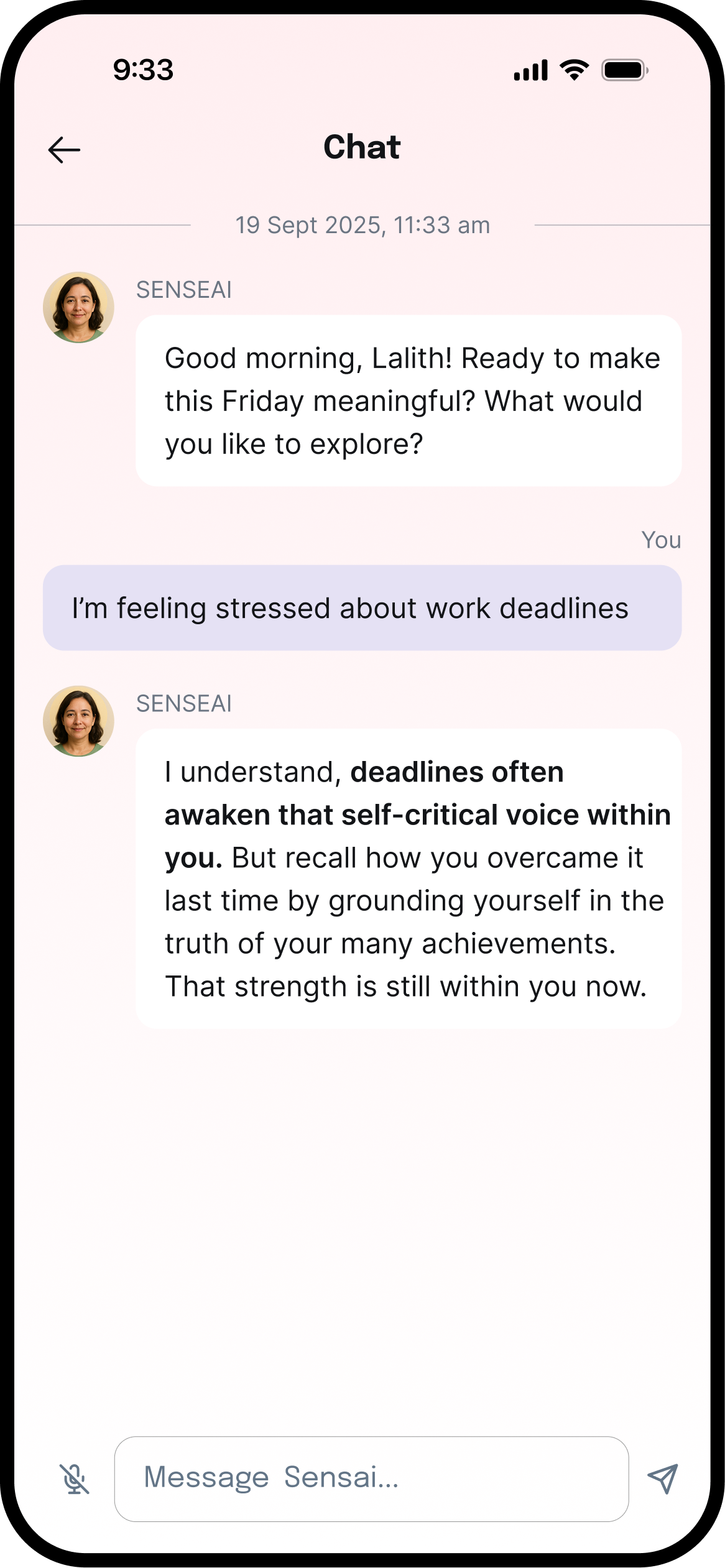 AI Companion Chat - SenseAI conversation interface