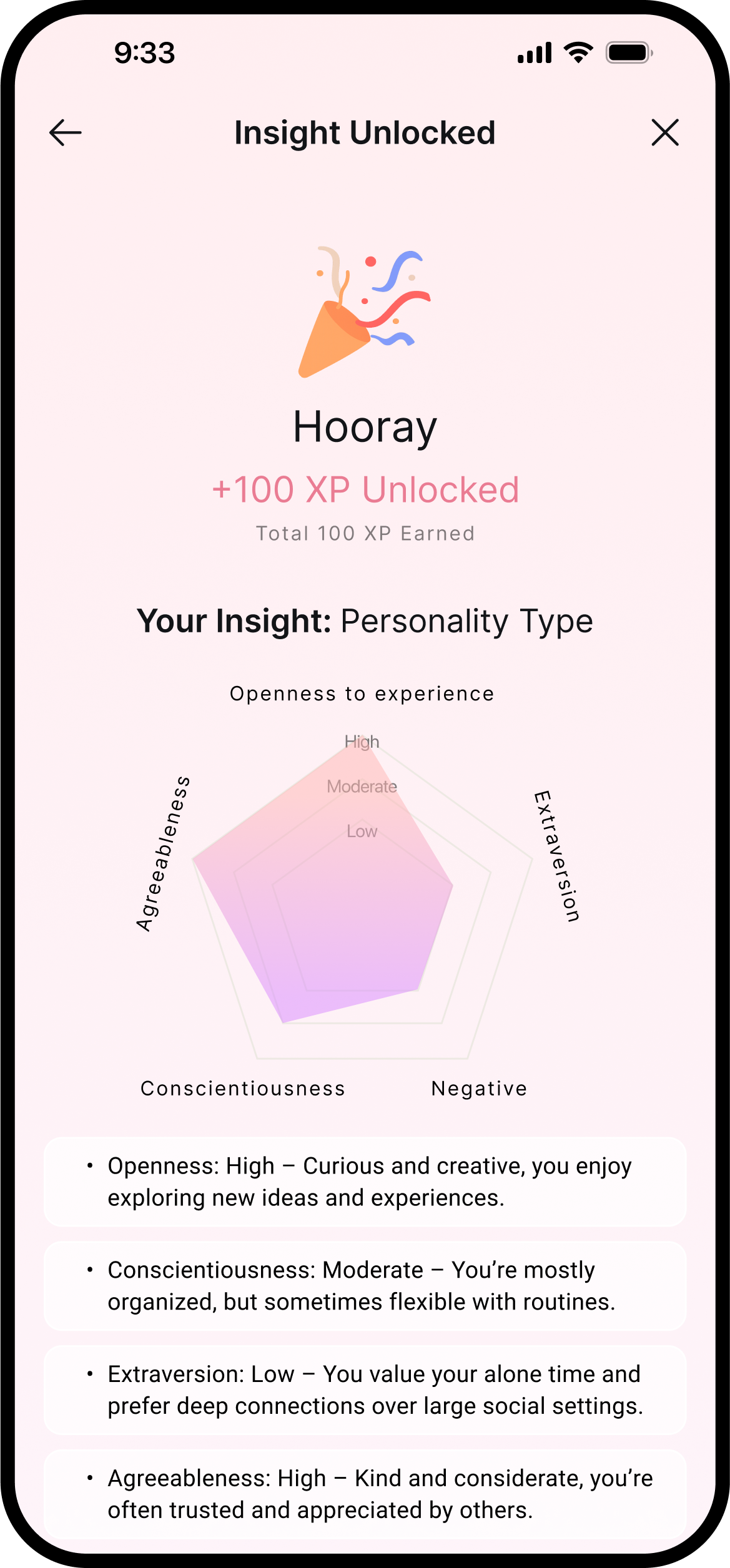 Personality Insights - XP system and personality type analysis